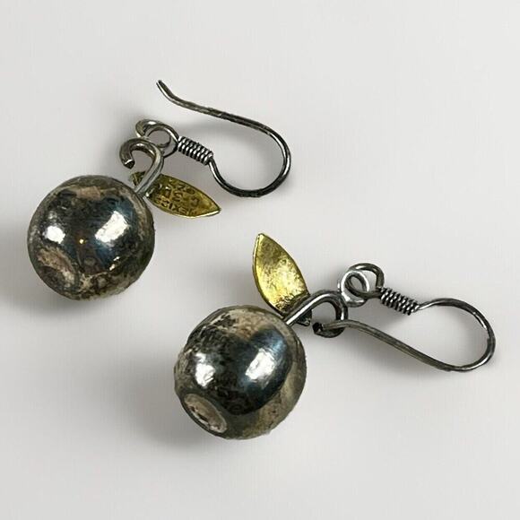 Vintage Earrings Mexico 925 Sterling Apples Drop Dangle Round Chunky 6.9 Grams - Picture 5 of 8